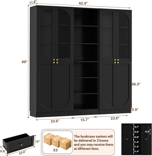 80" Tall Glass Door Bookcase