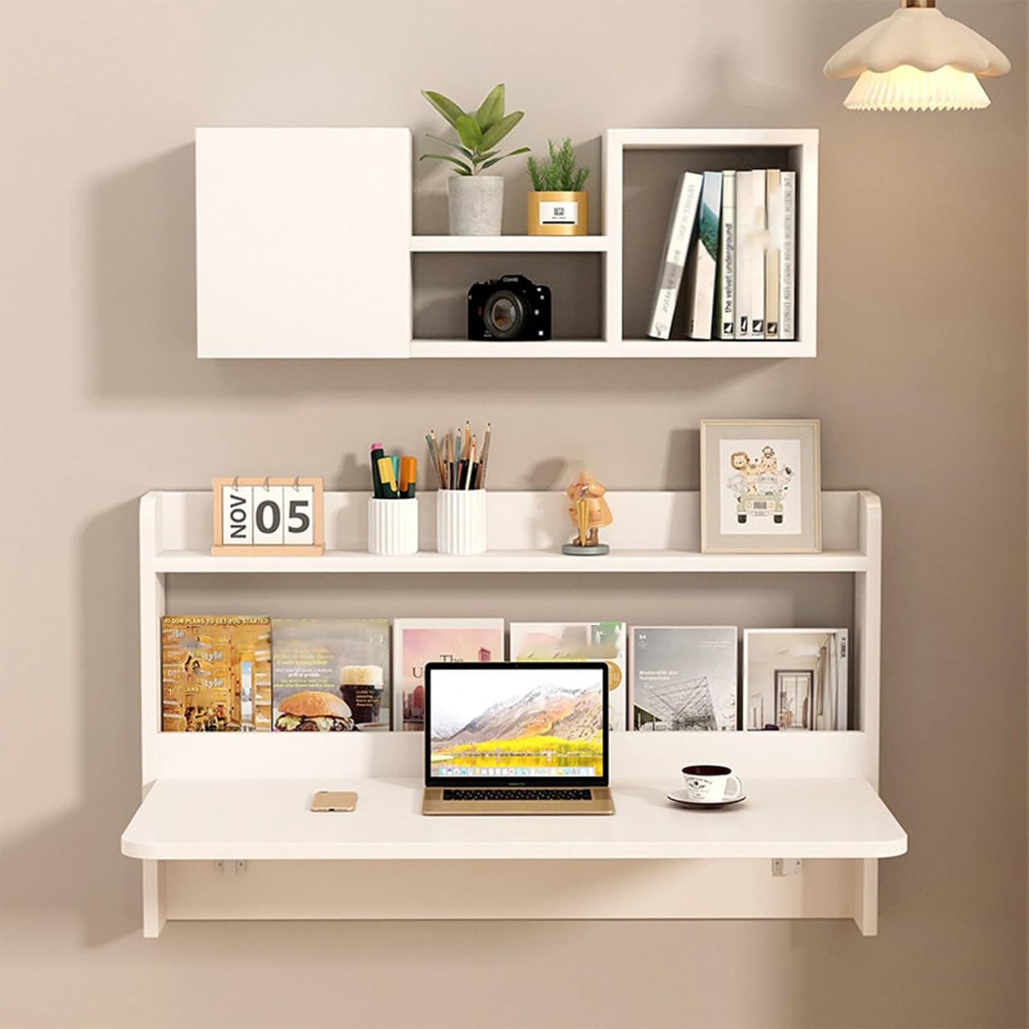 Wall Mounted Folding Bookshelf Desk