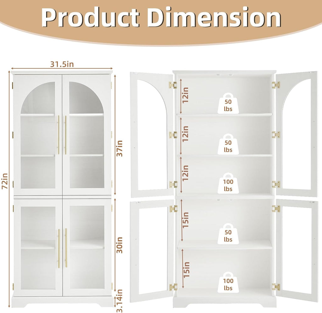 Farmhouse Curved Glass Door Bookcase