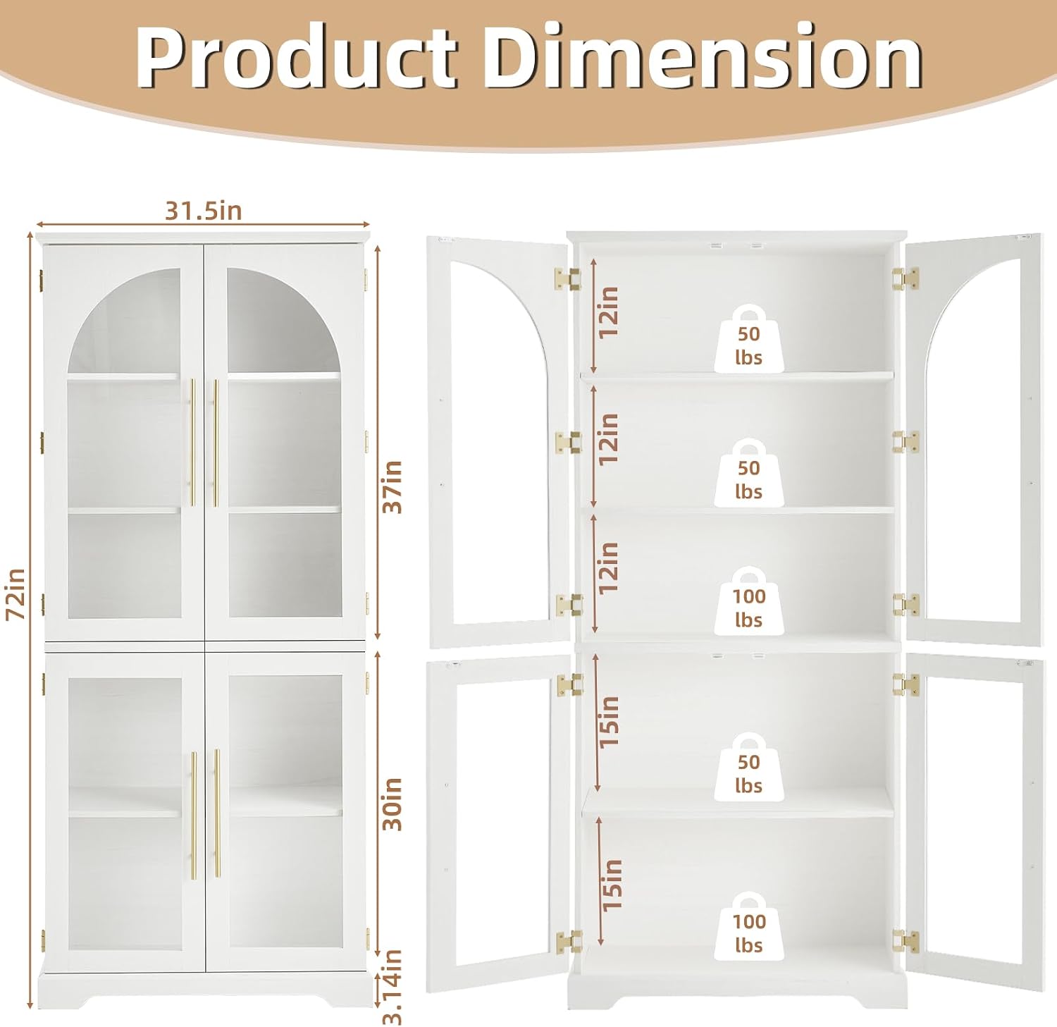 Farmhouse Curved Glass Door Bookcase