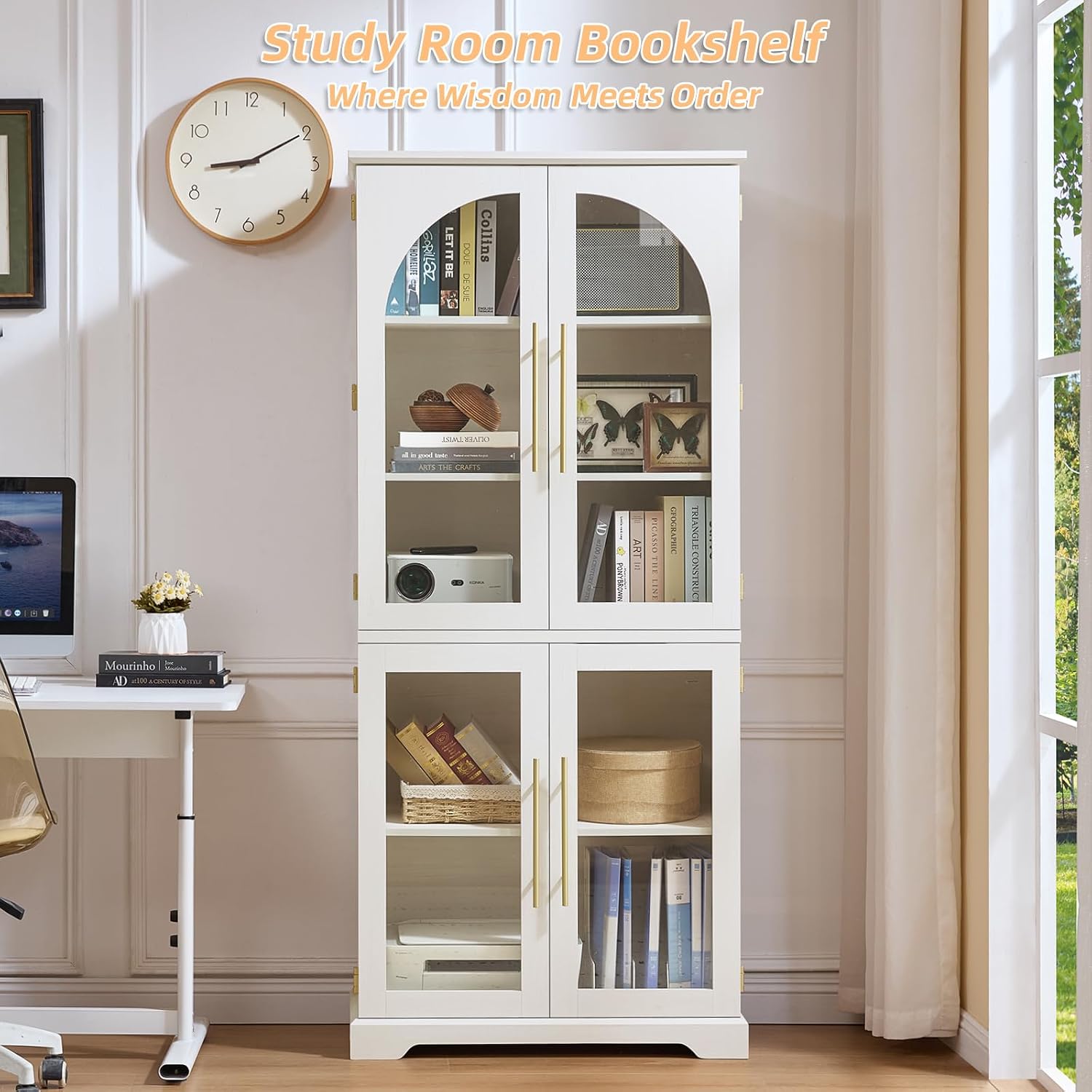 Farmhouse Curved Glass Door Bookcase