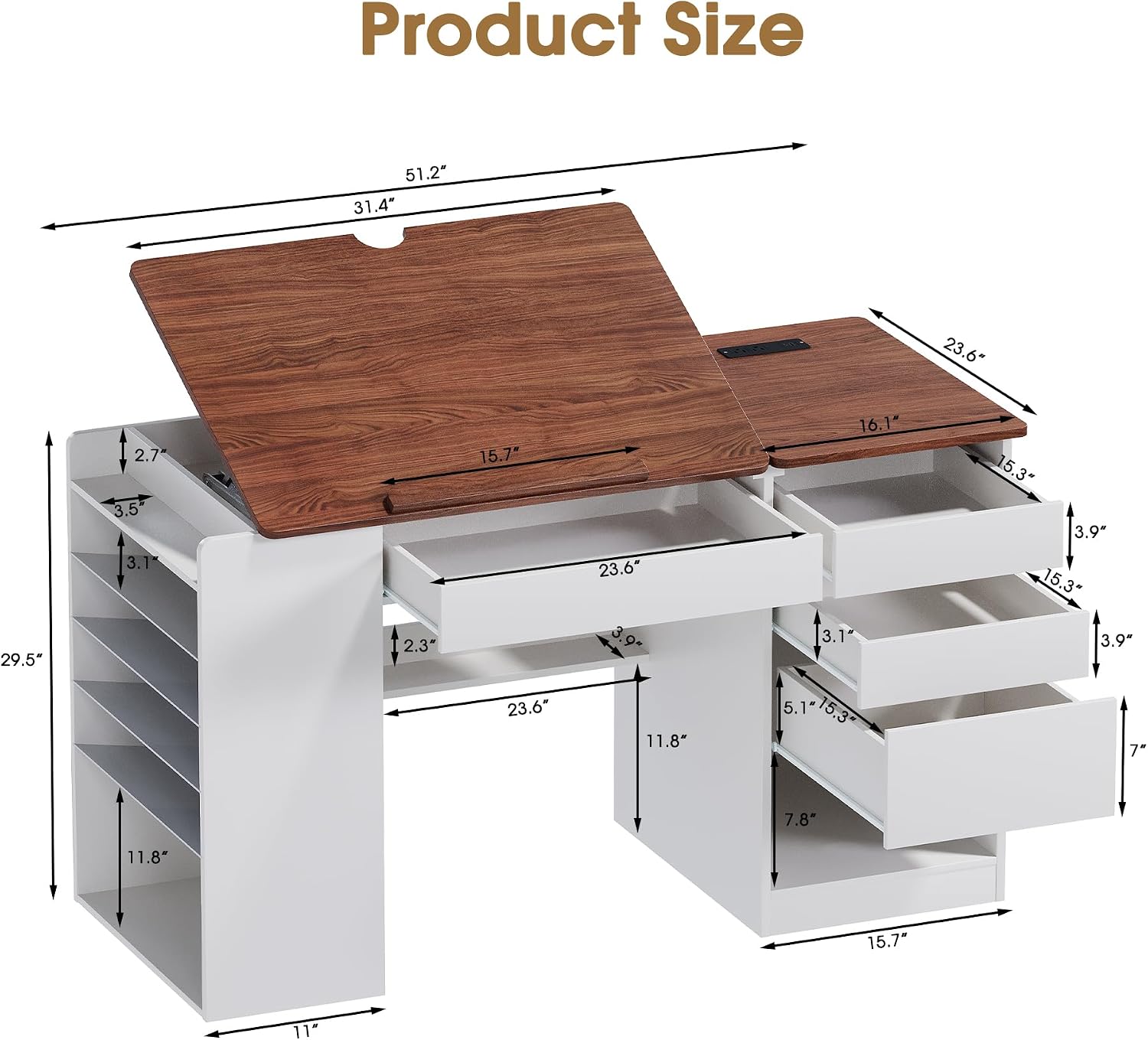 Adjustable Drafting Table with Storage Shelves