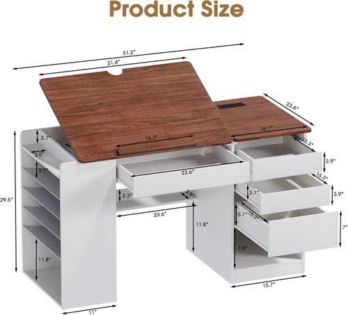 Adjustable Drafting Table with Storage Shelves