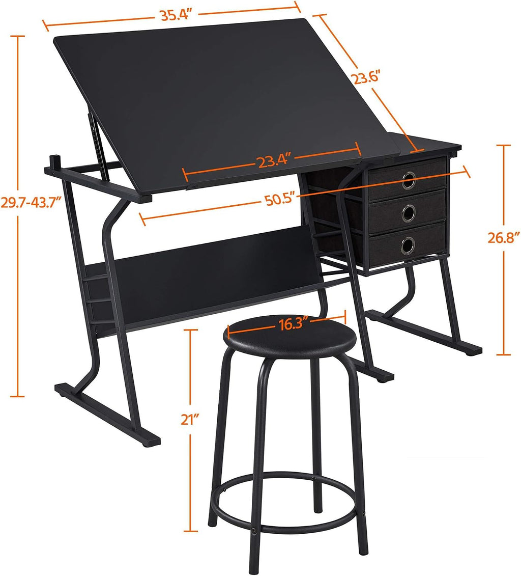 Black Drafting Table with Stool
