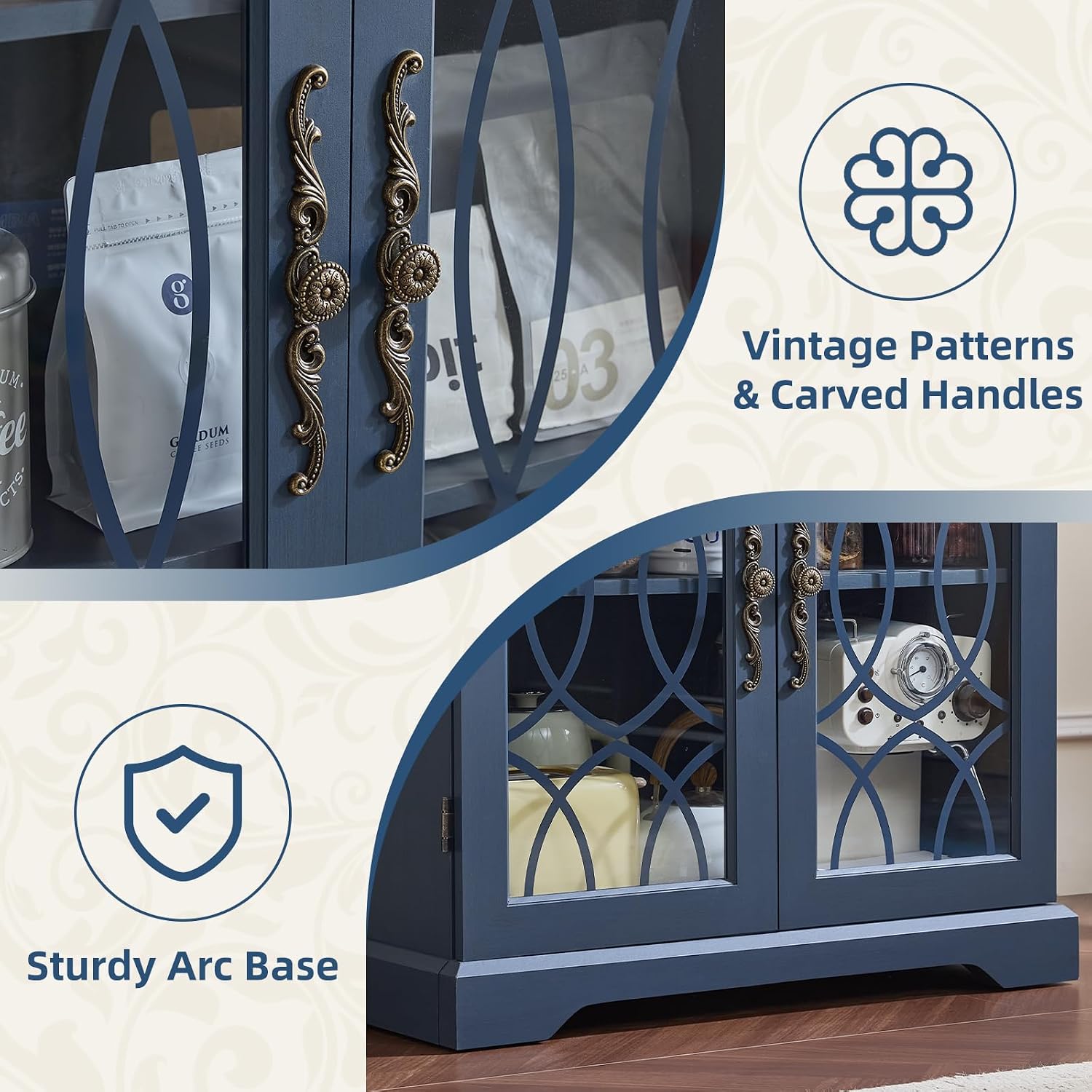 Navy Blue Glass Door Bookcase