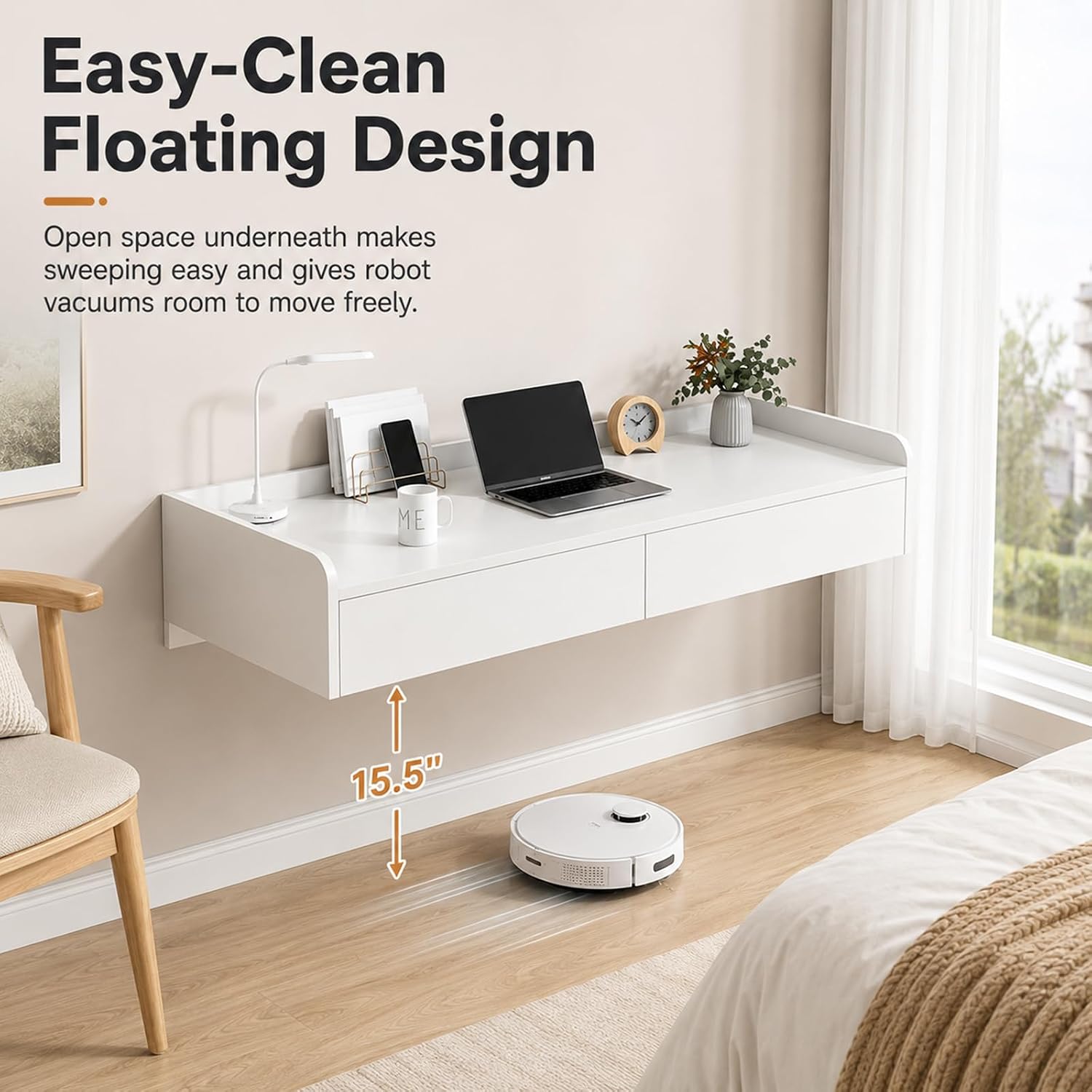 Floating Wall Mount Desk with Drawer