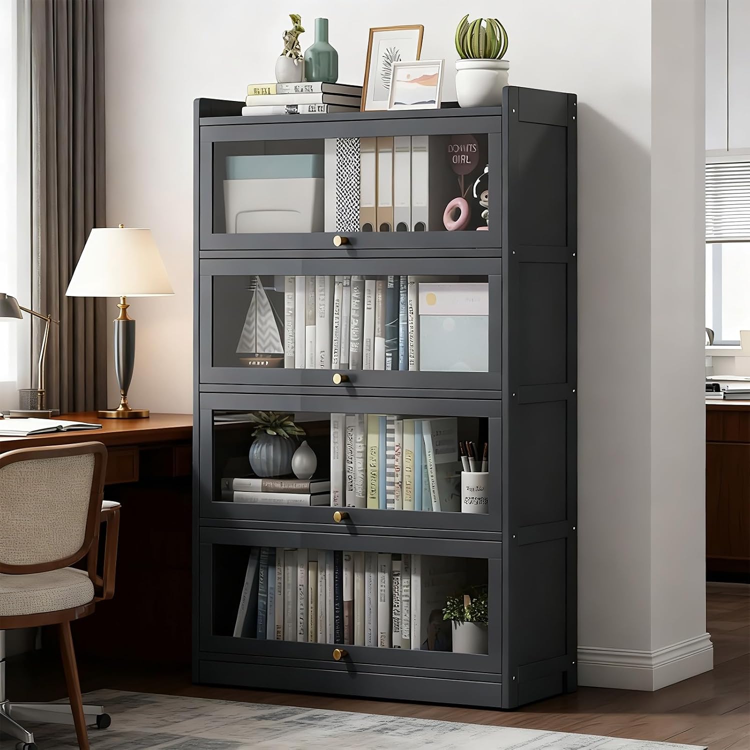 Bamboo Tall Bookcase with Acrylic Doors