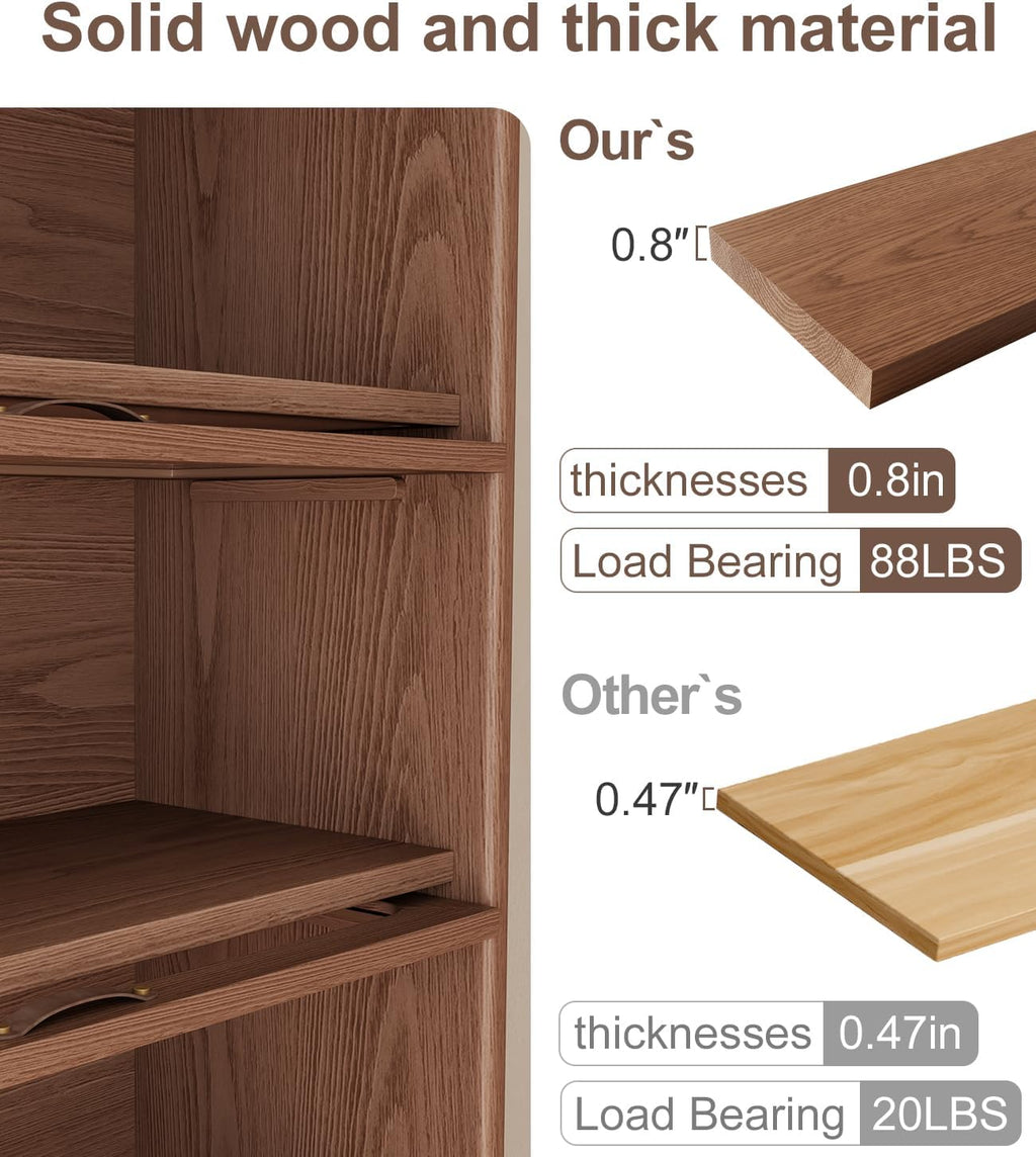 Solid Wood Glass Flip‑Door Bookcase