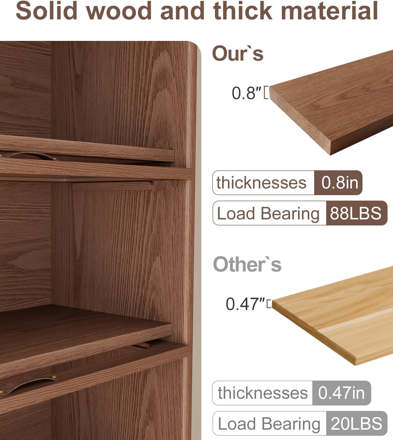 Solid Wood Glass Flip‑Door Bookcase