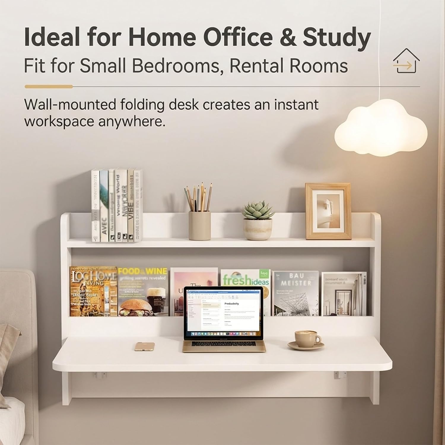 Wall Mounted Folding Bookshelf Desk