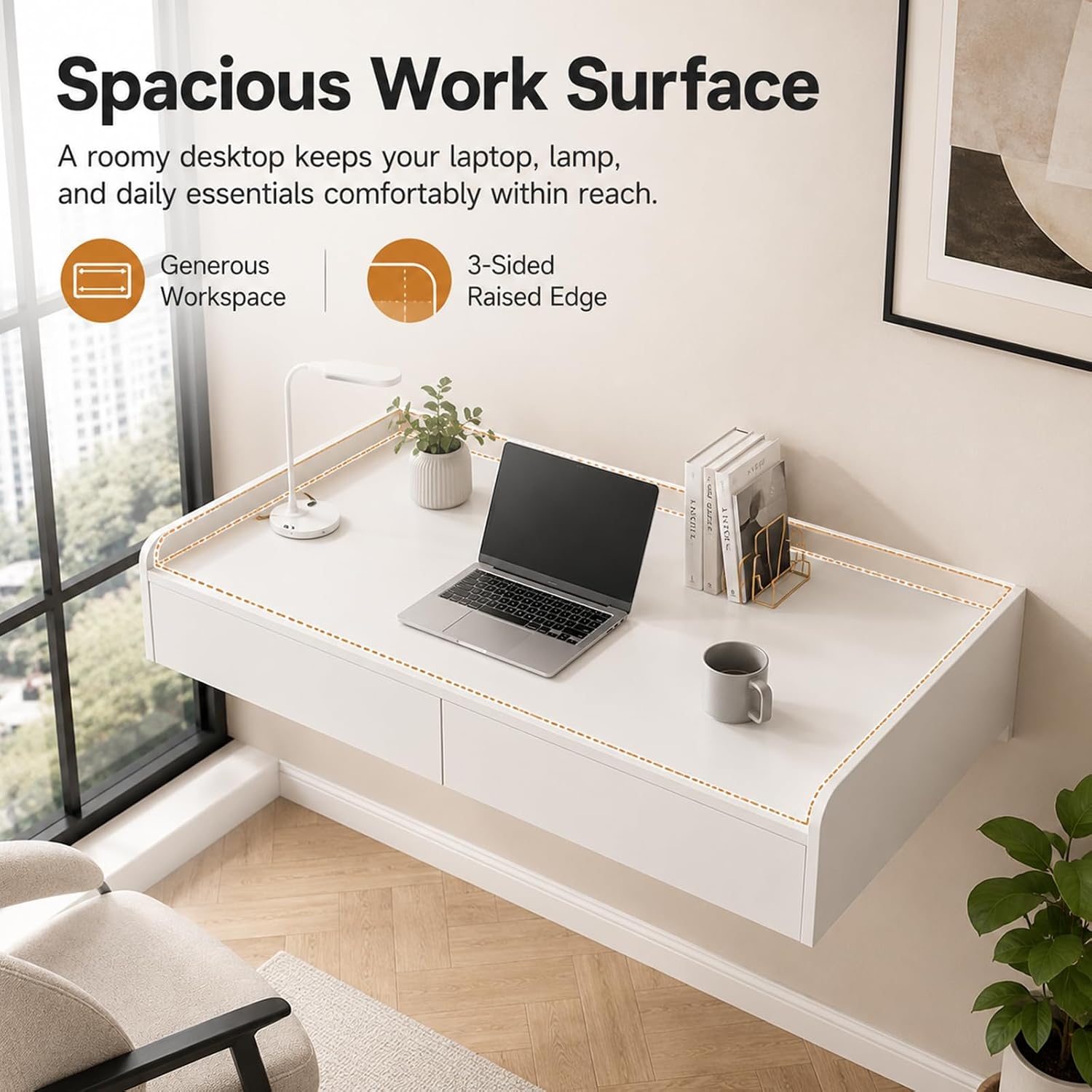 Floating Wall Mount Desk with Drawer