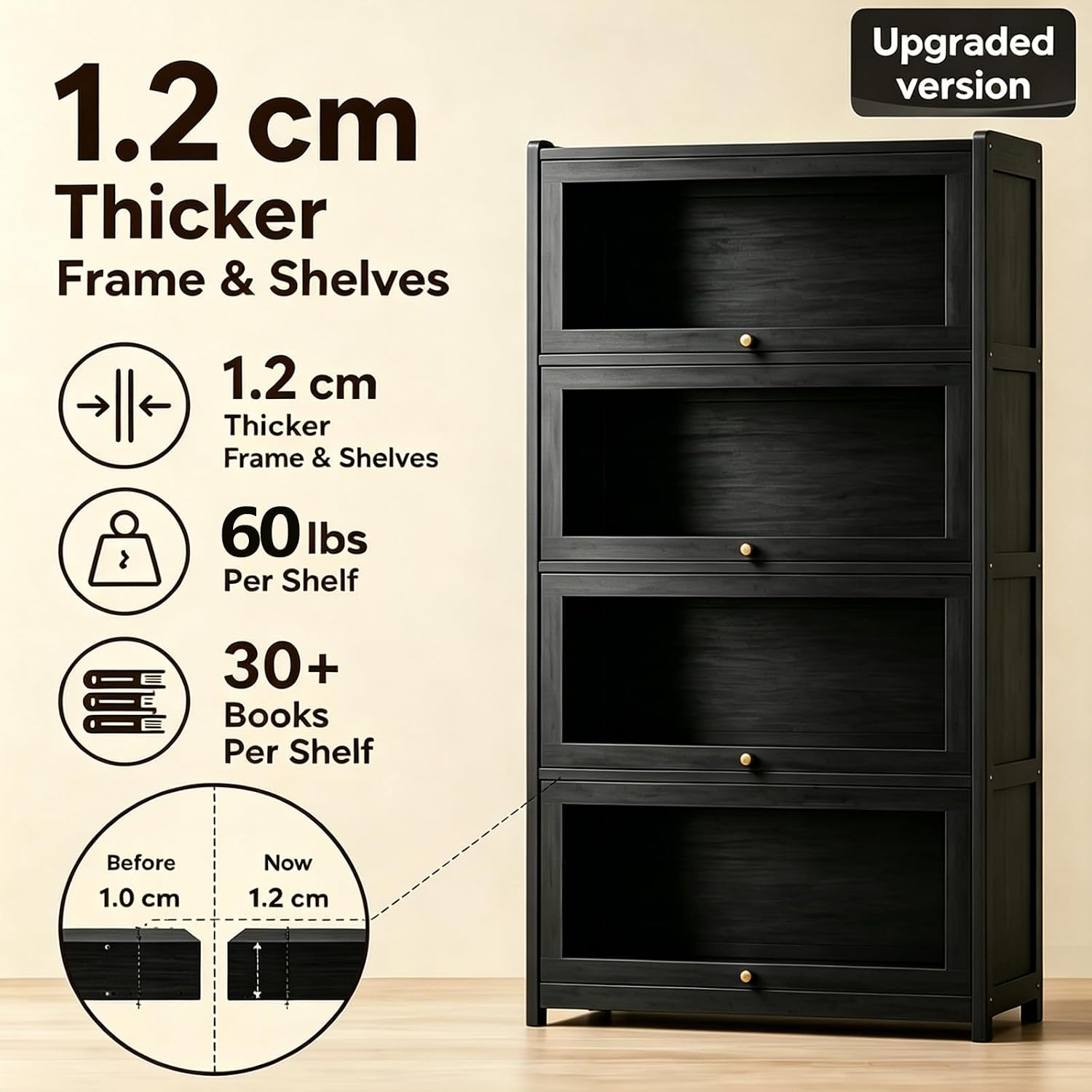55" Bamboo Bookcase with Acrylic Doors