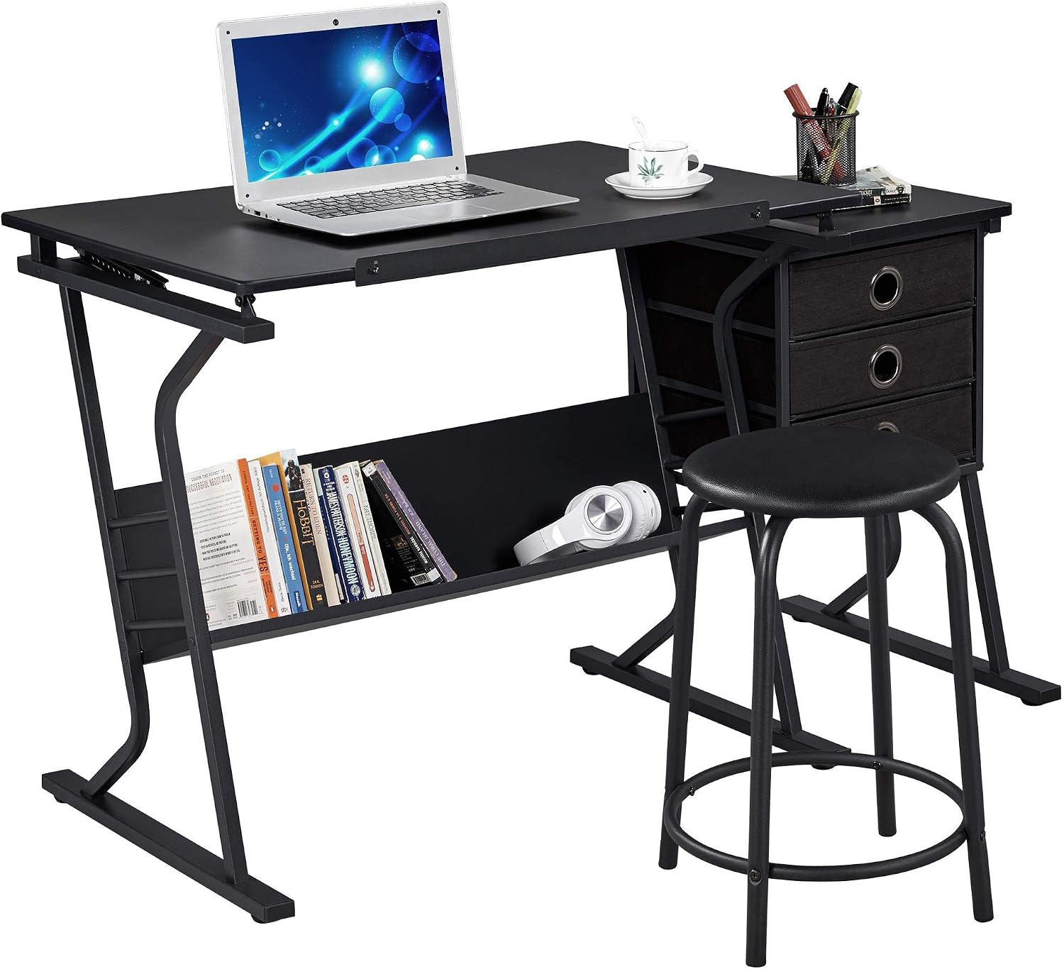 Black Drafting Table with Stool