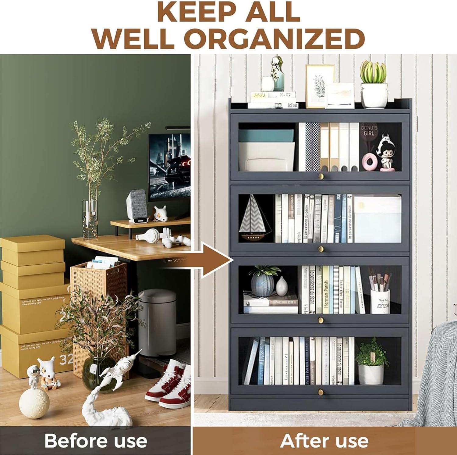 Bamboo Tall Bookcase with Acrylic Doors