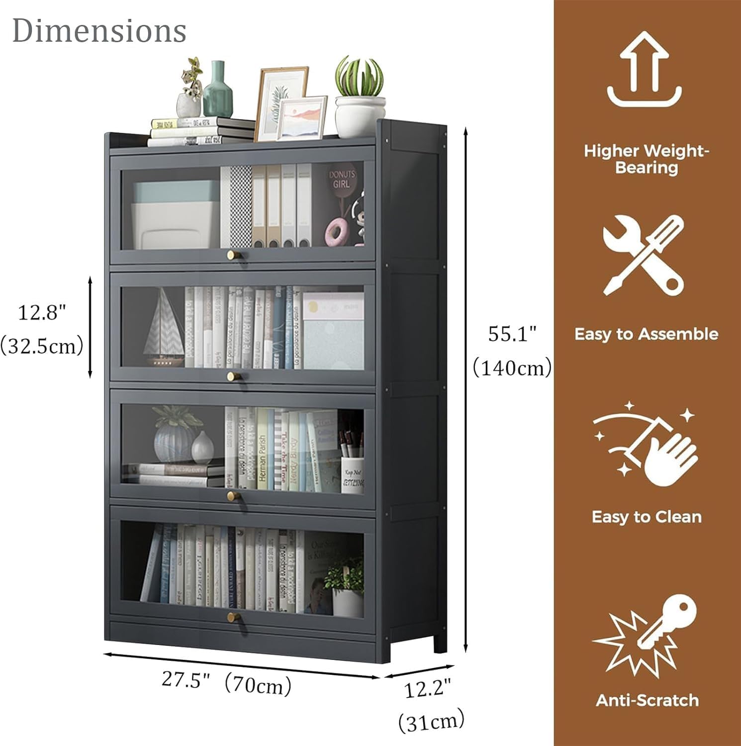 Bamboo Tall Bookcase with Acrylic Doors