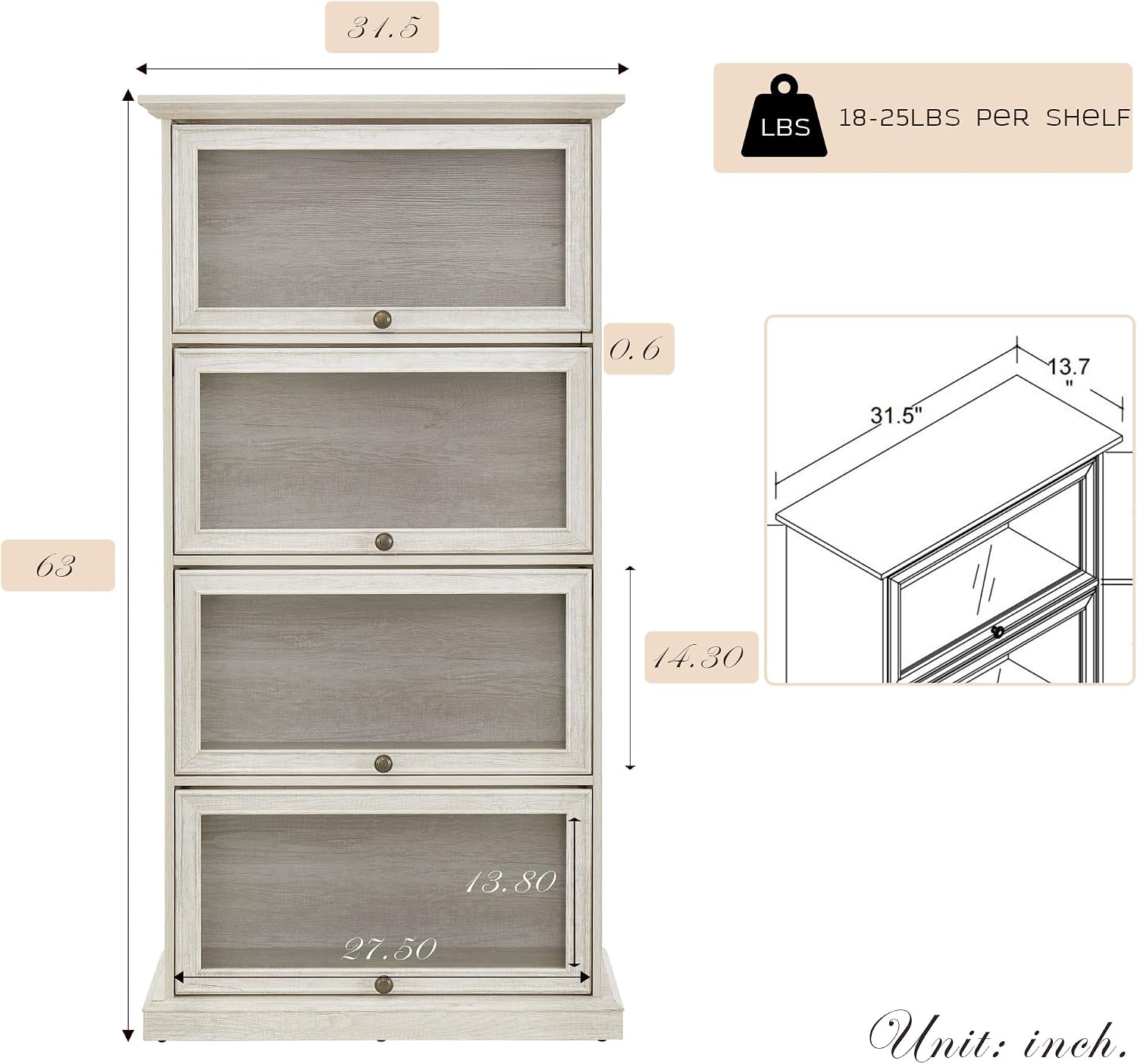 Farmhouse Barrister Glass Display Bookcase