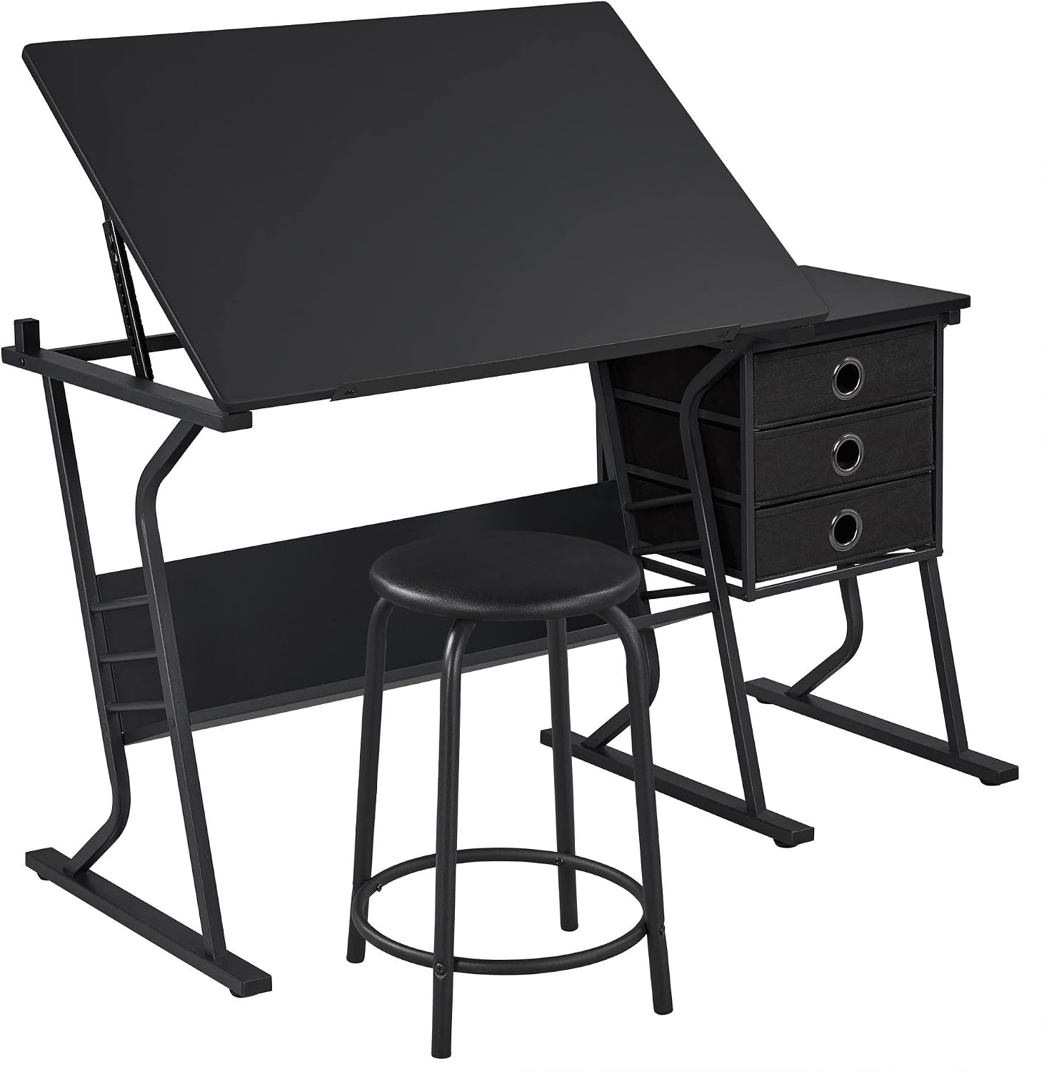 Black Drafting Table with Stool