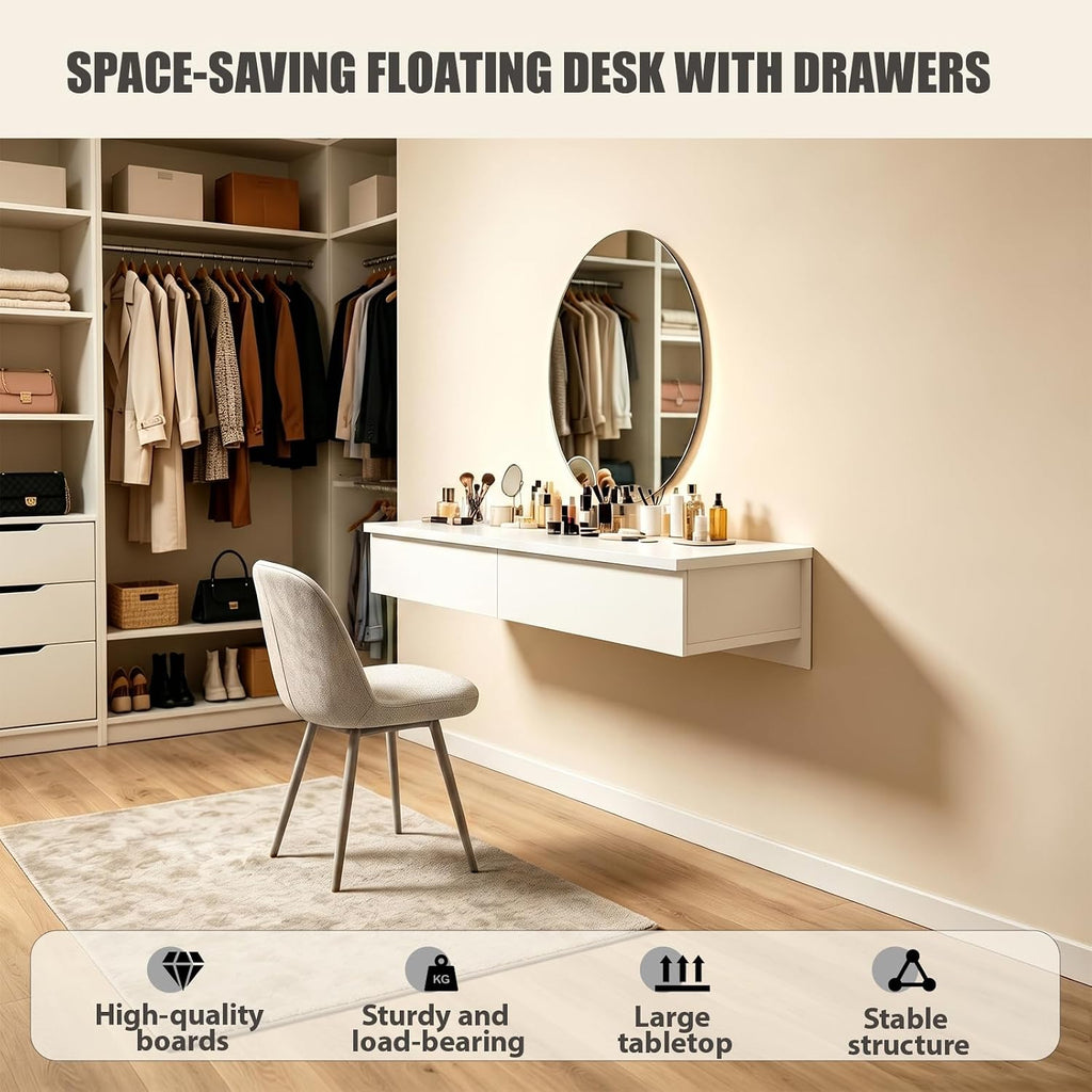 Floating Desk with Drawers Wood Floating Vanity Makeup Table