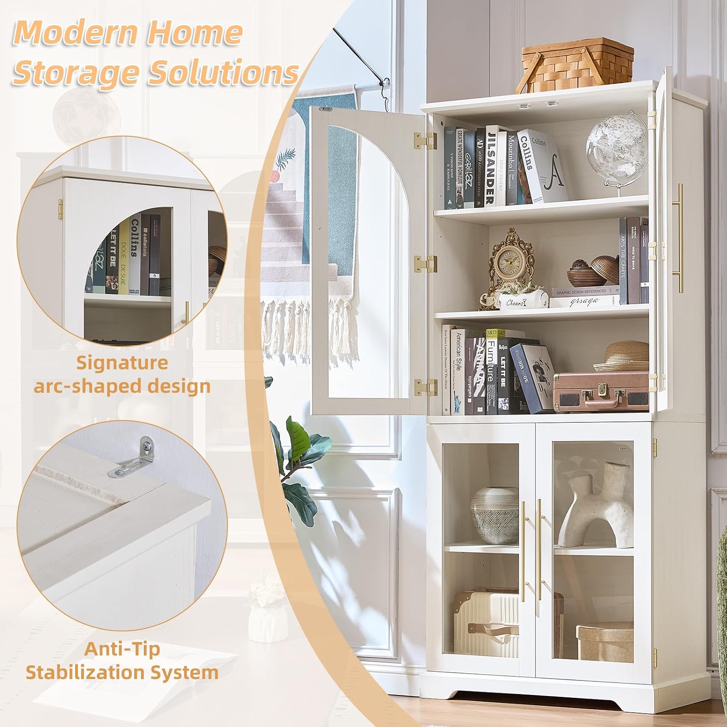 Farmhouse Curved Glass Door Bookcase