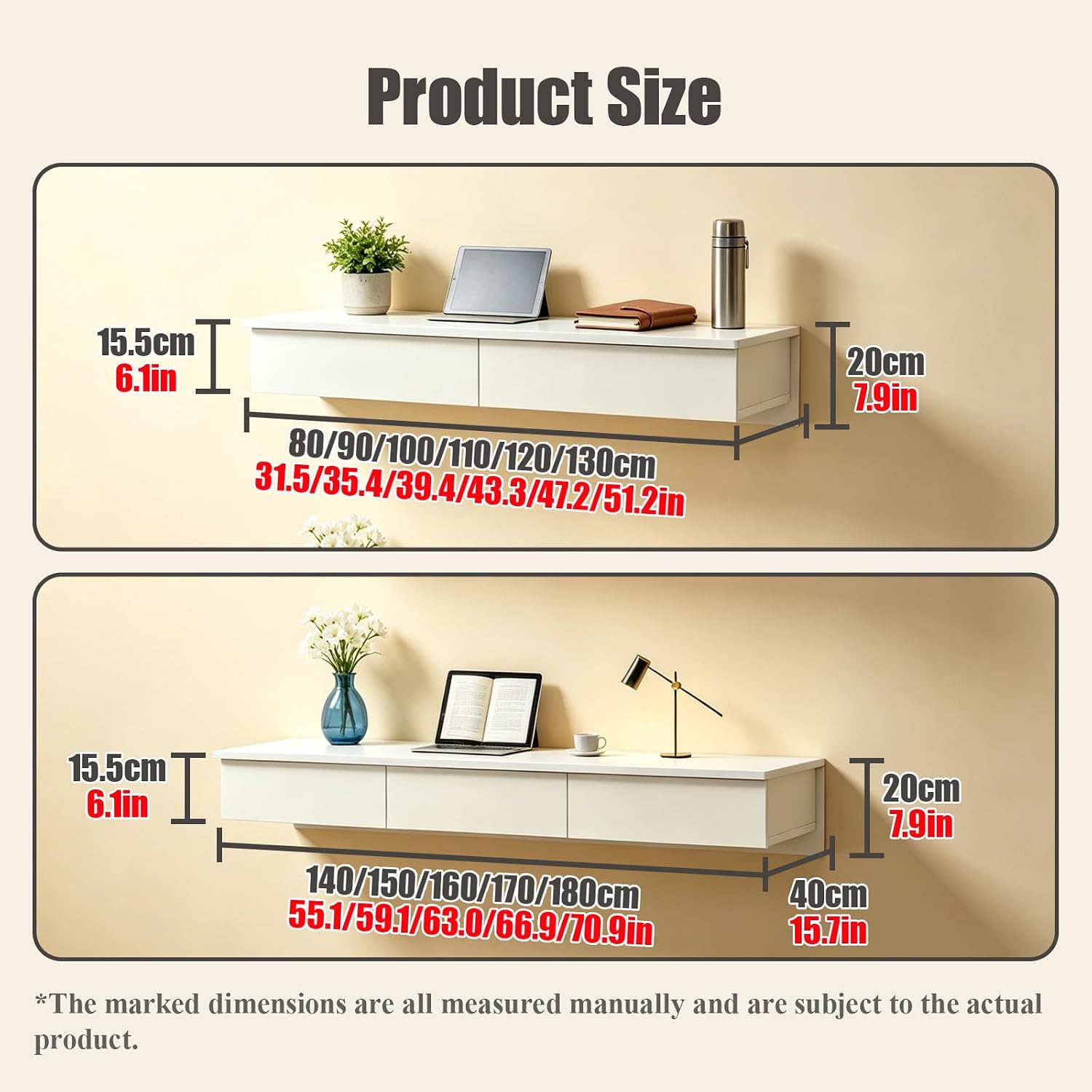 Floating Desk with Drawers Wood Floating Vanity Makeup Table