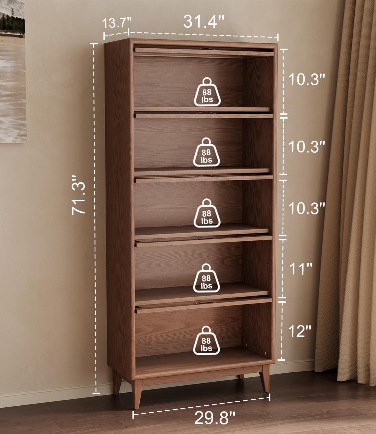 Solid Wood Glass Flip‑Door Bookcase