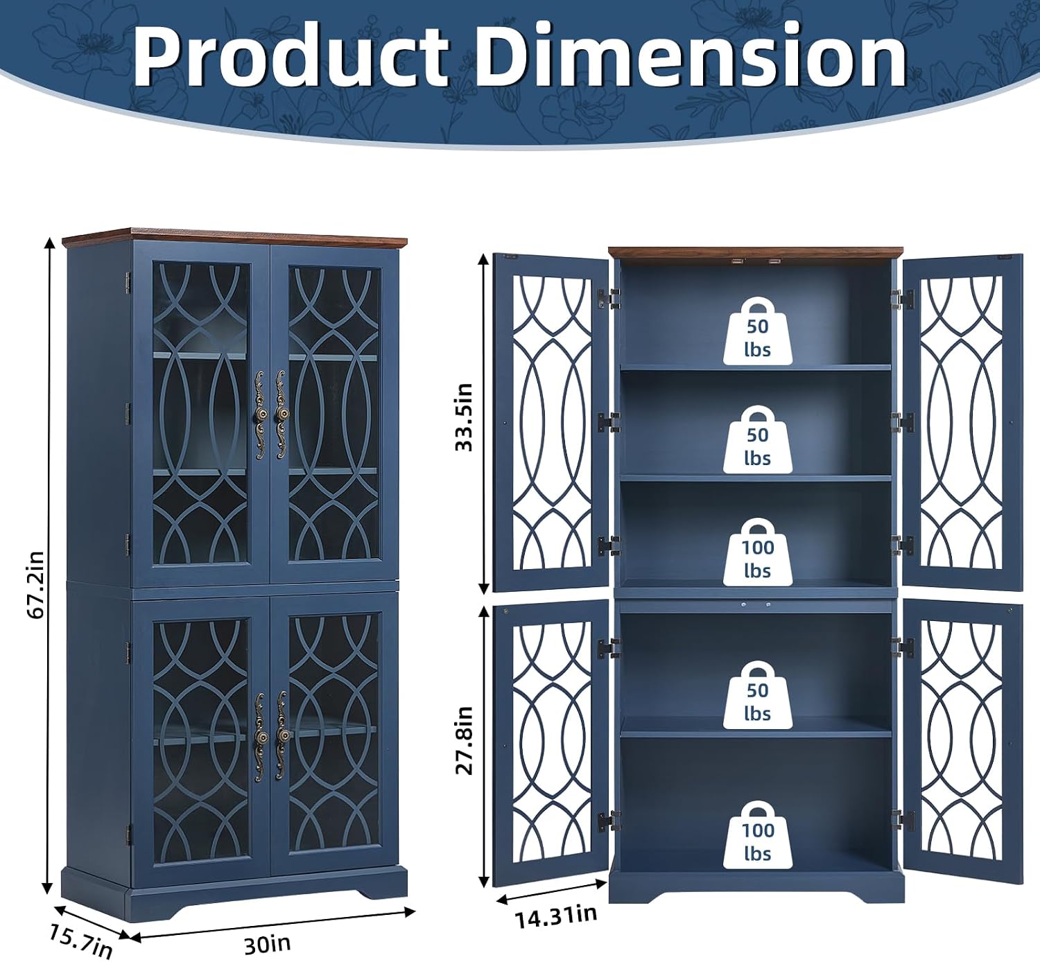 Navy Blue Glass Door Bookcase