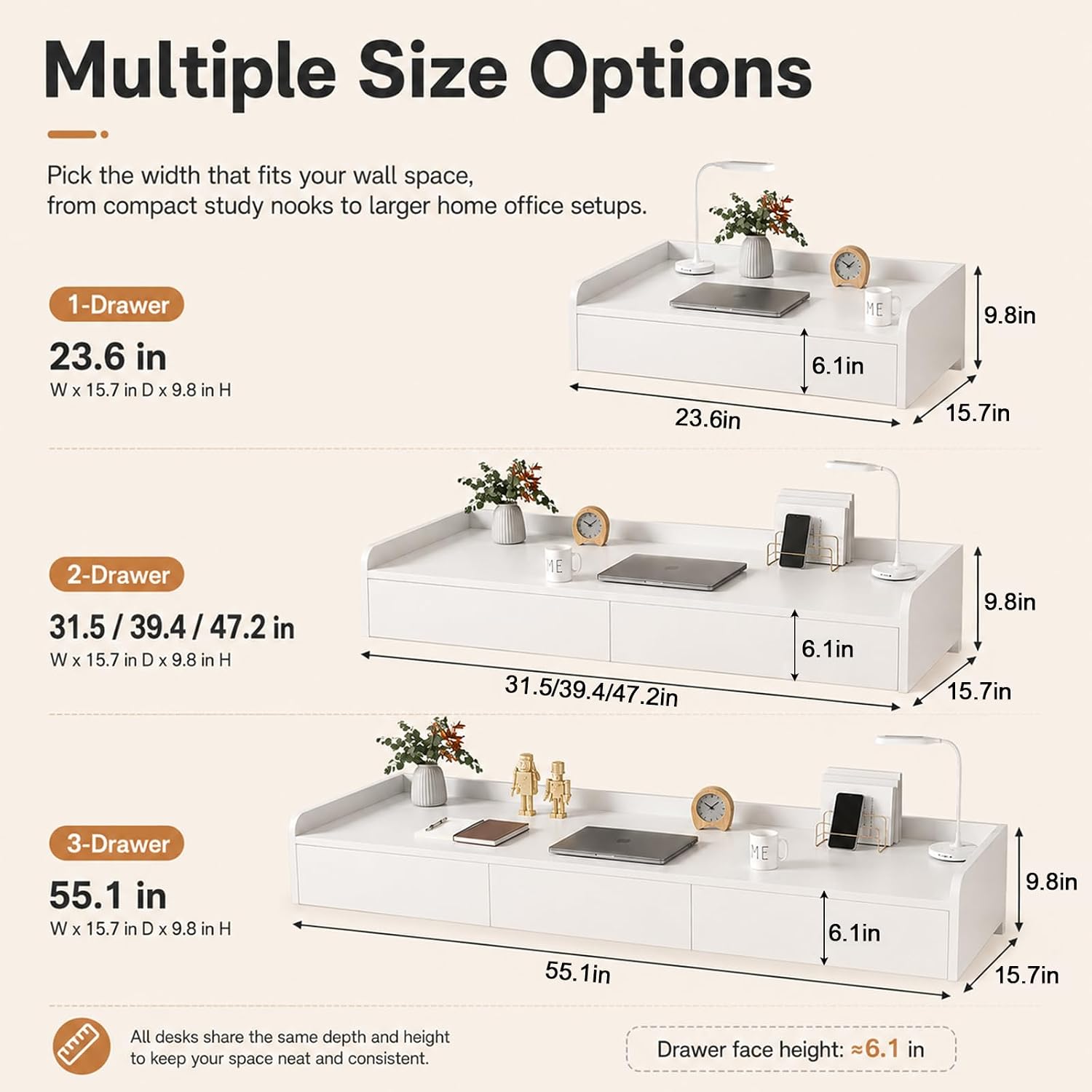 Floating Wall Mount Desk with Drawer