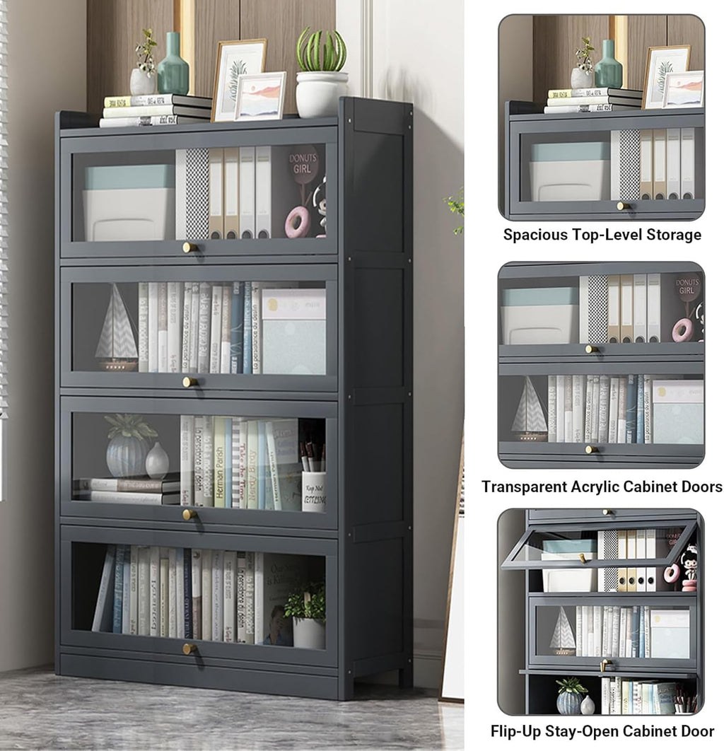 Bamboo Tall Bookcase with Acrylic Doors