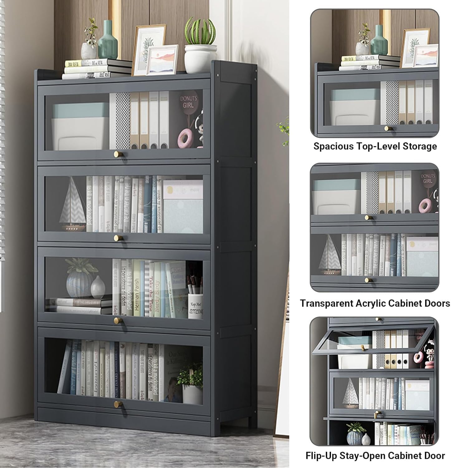 Bamboo Tall Bookcase with Acrylic Doors