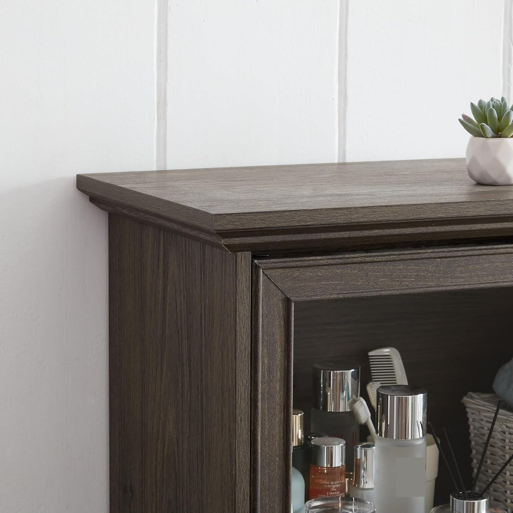 Brown Farmhouse Glass Door Tall Bookcase