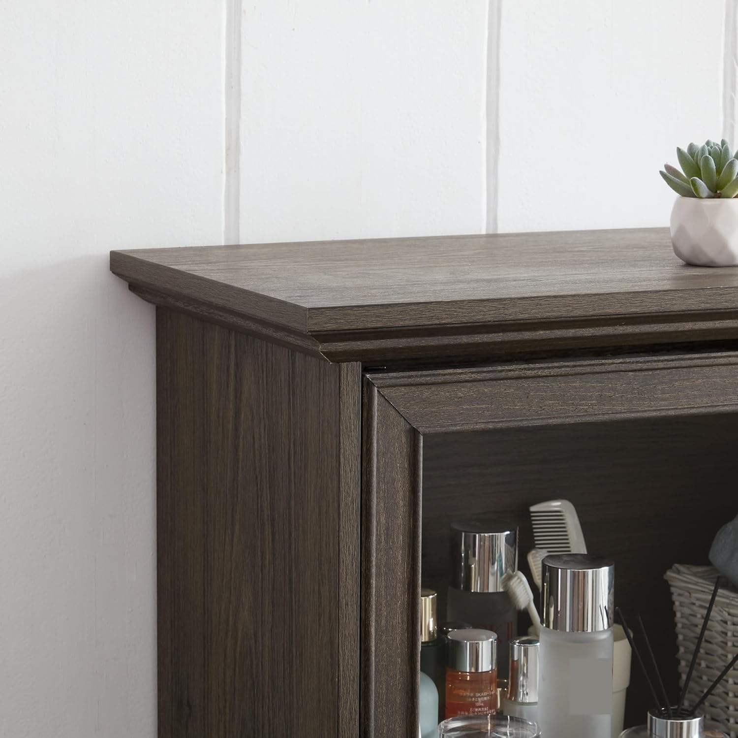 Brown Farmhouse Glass Door Tall Bookcase