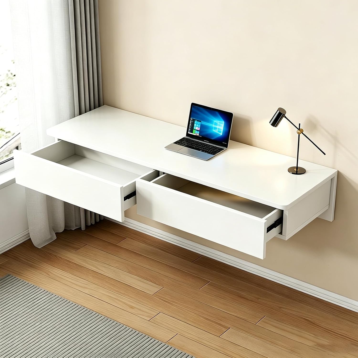 Floating Desk with Drawers Wood Floating Vanity Makeup Table