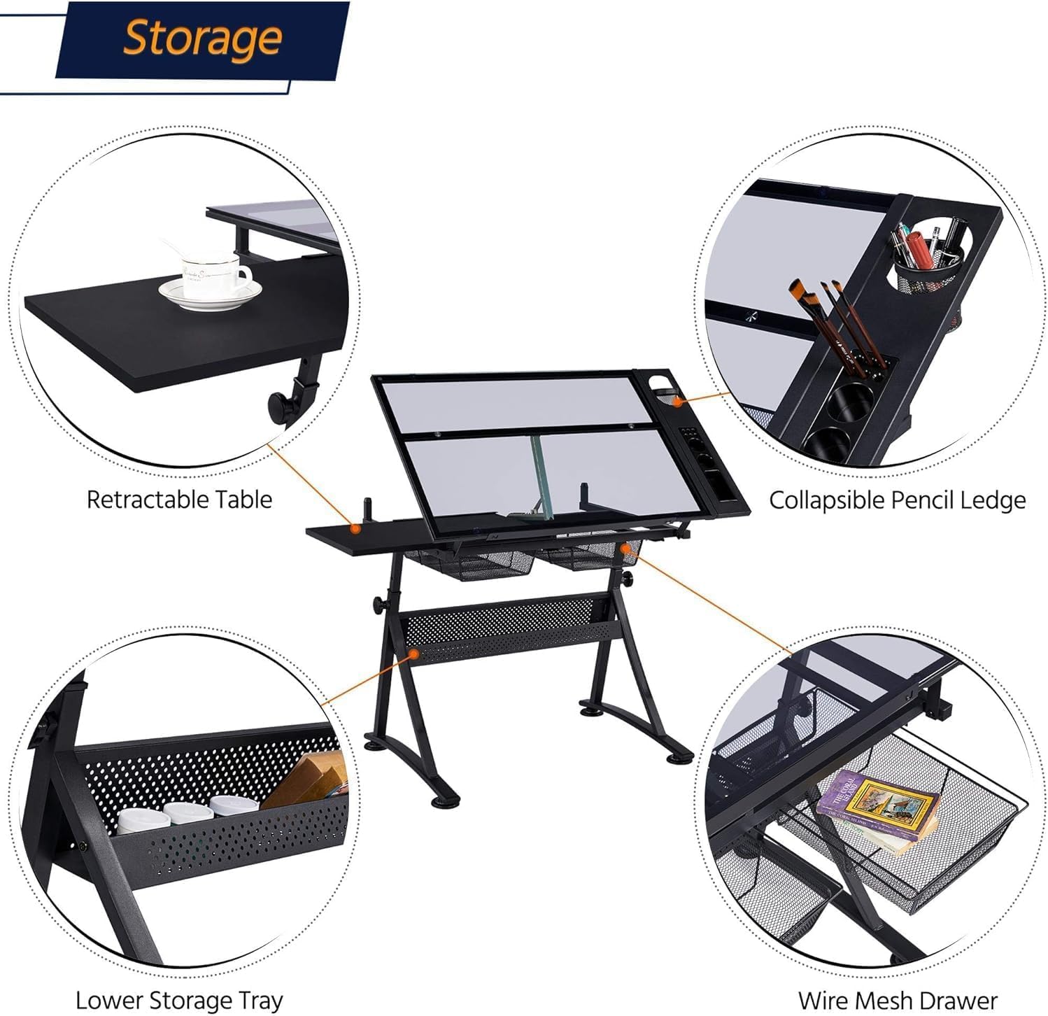 Height‑Adjustable Drafting Table with Stool