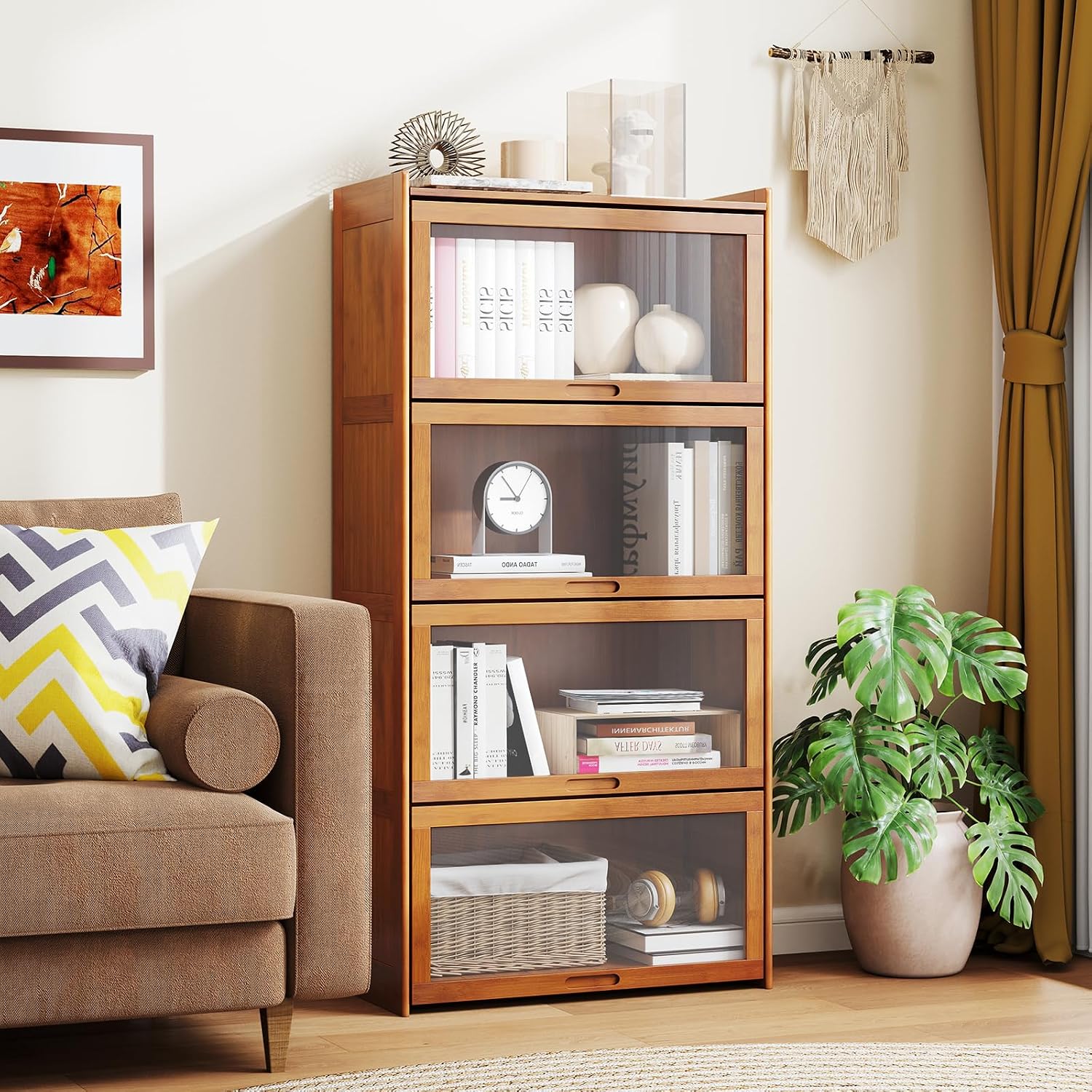 Bamboo Flip‑Door Bookcase