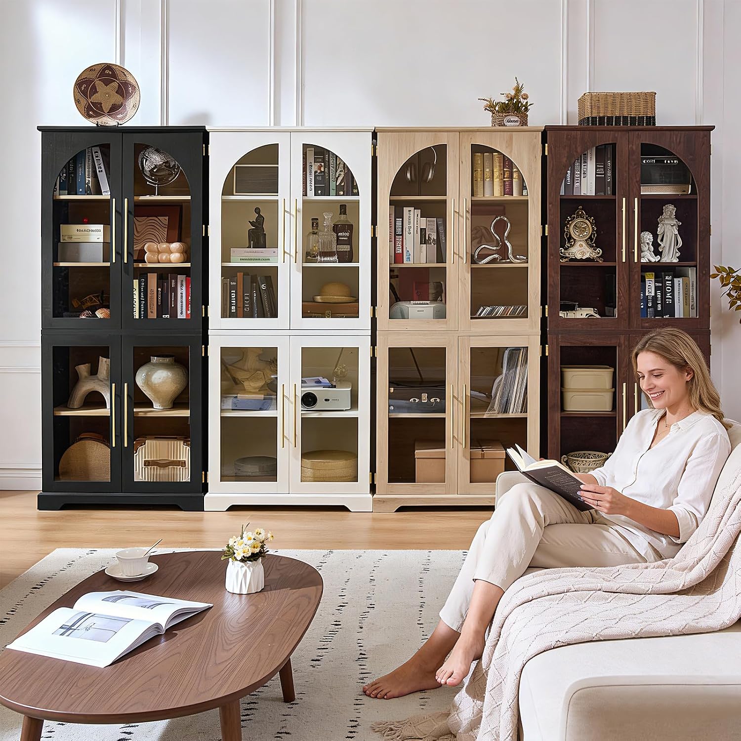 Farmhouse Curved Glass Door Bookcase