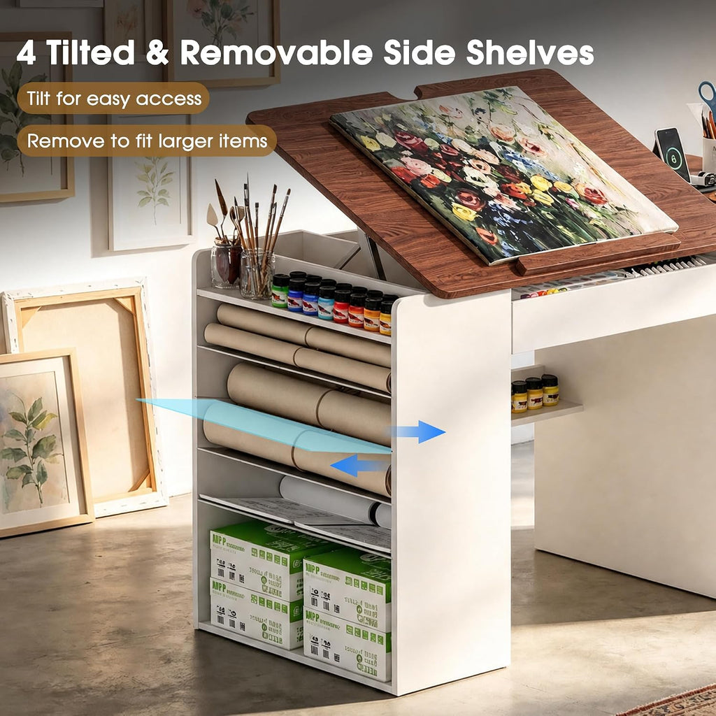 Adjustable Drafting Table with Storage Shelves