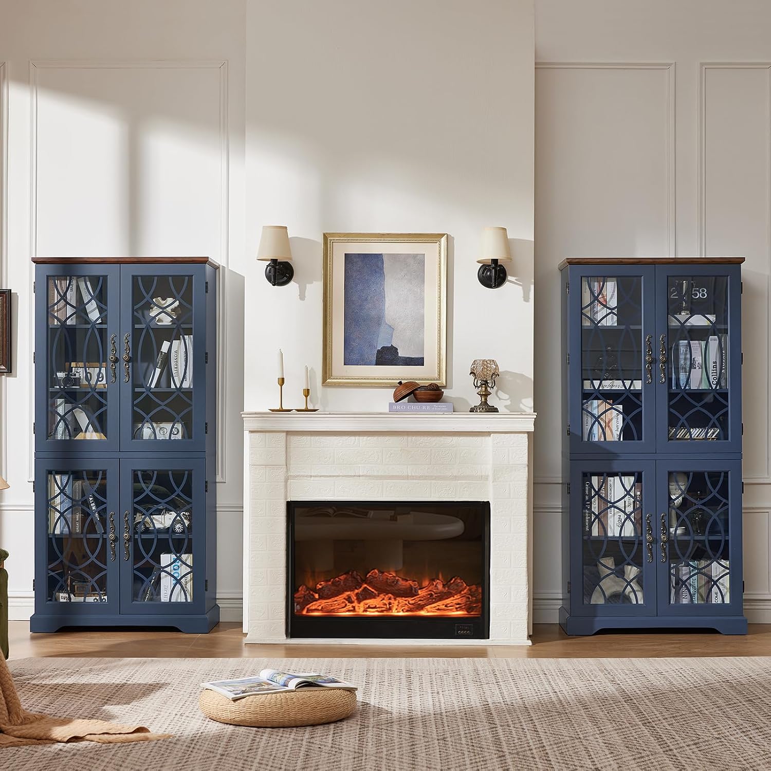 Navy Blue Glass Door Bookcase