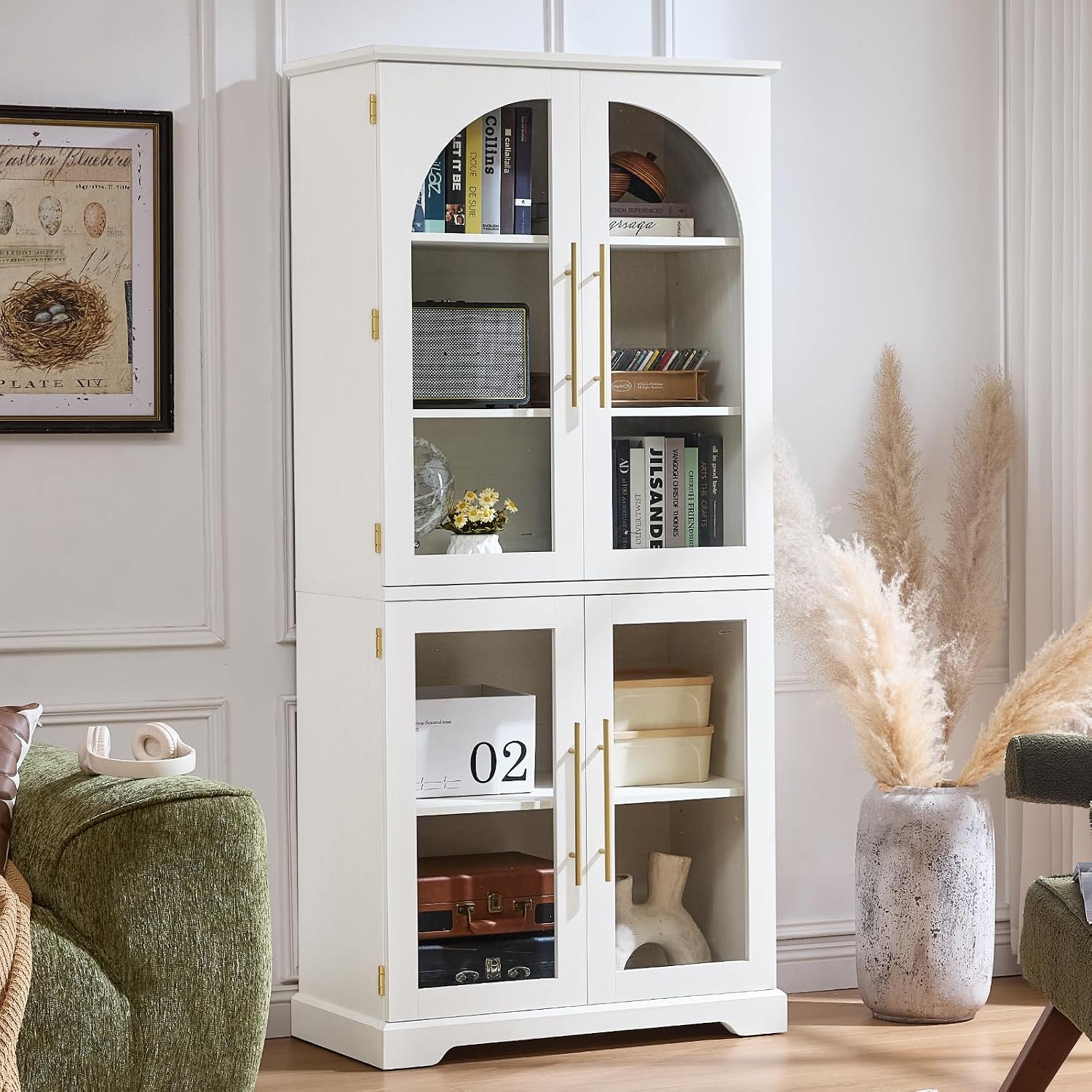 Farmhouse Curved Glass Door Bookcase