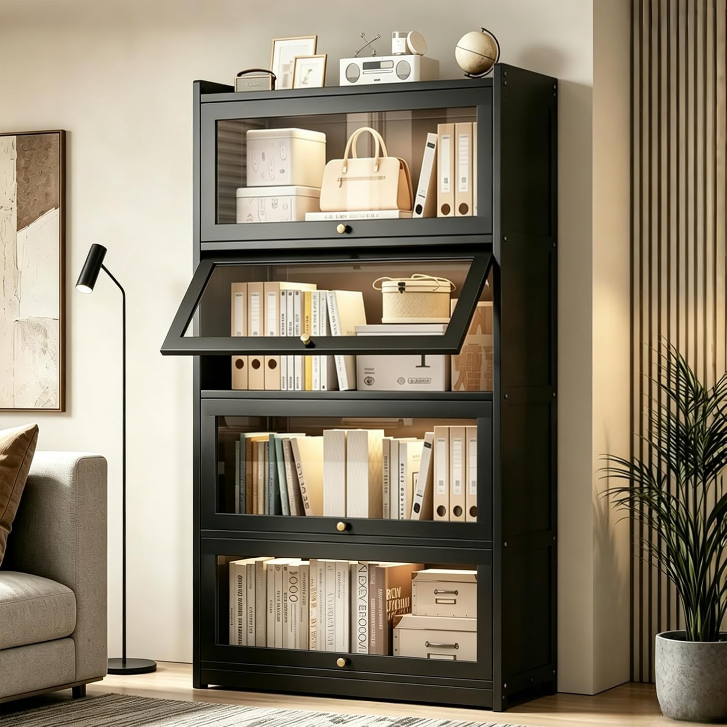 55" Bamboo Bookcase with Acrylic Doors