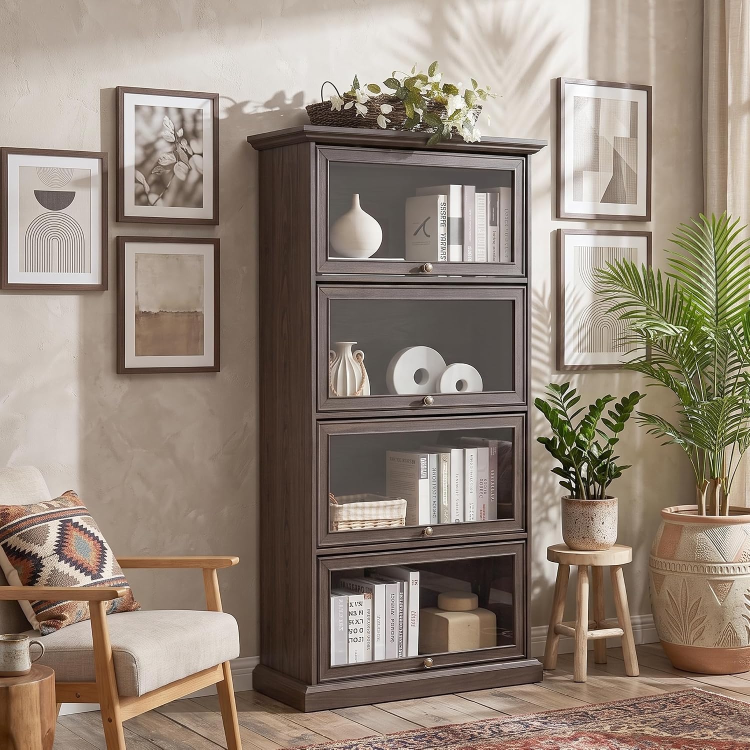 63" Tall Farmhouse Barrister Glass Display Bookcase