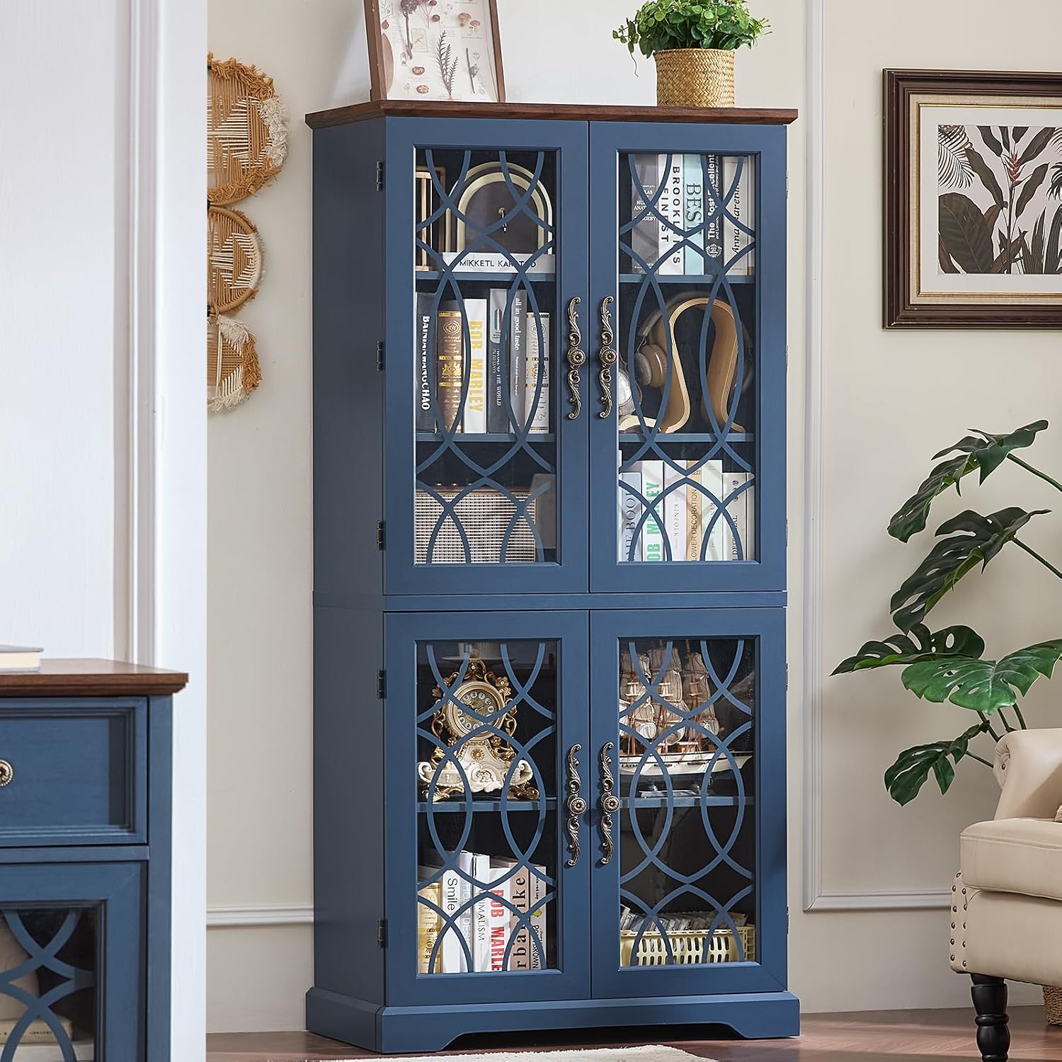 Navy Blue Glass Door Bookcase