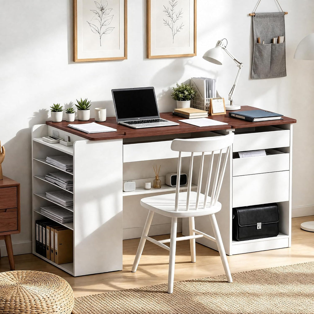 Adjustable Drafting Table with Storage Shelves