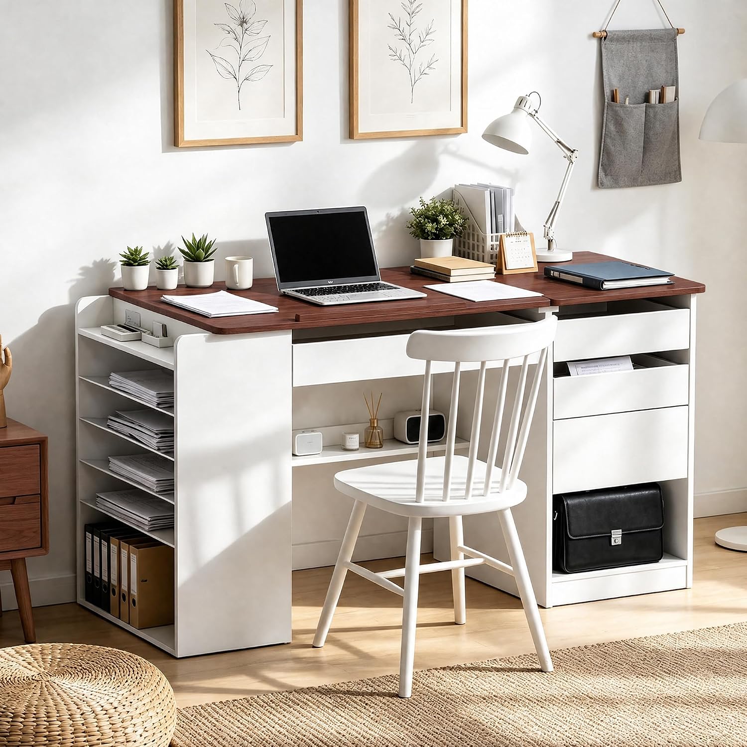 Adjustable Drafting Table with Storage Shelves
