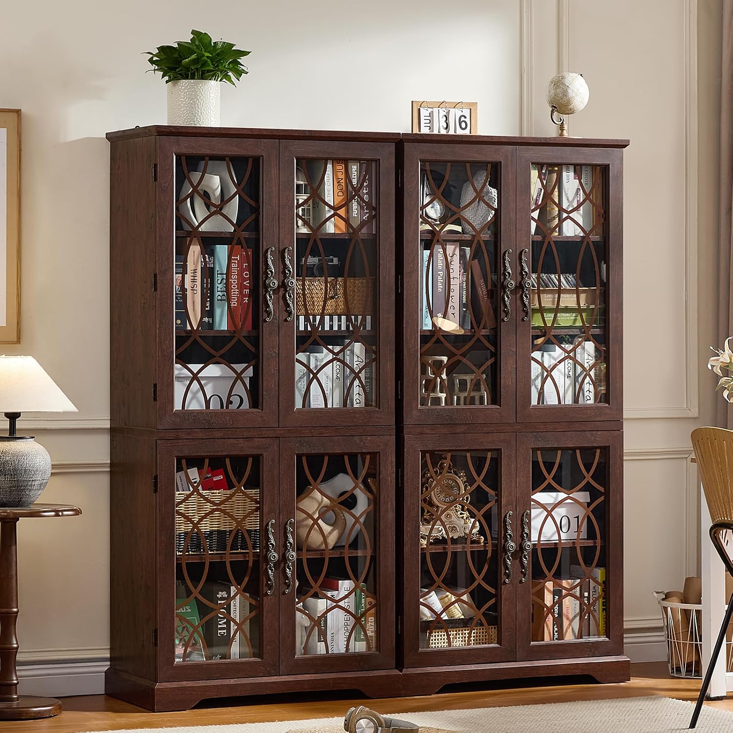 Walnut Glass Door Bookcase