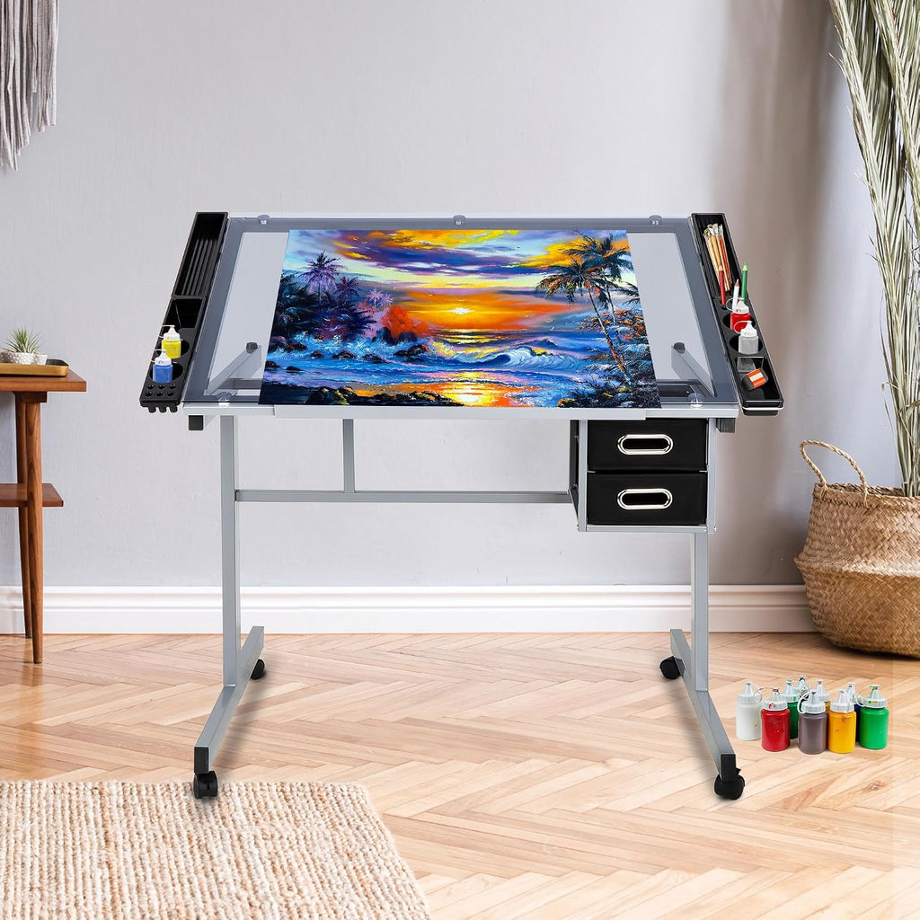 Glass Top Drafting Table