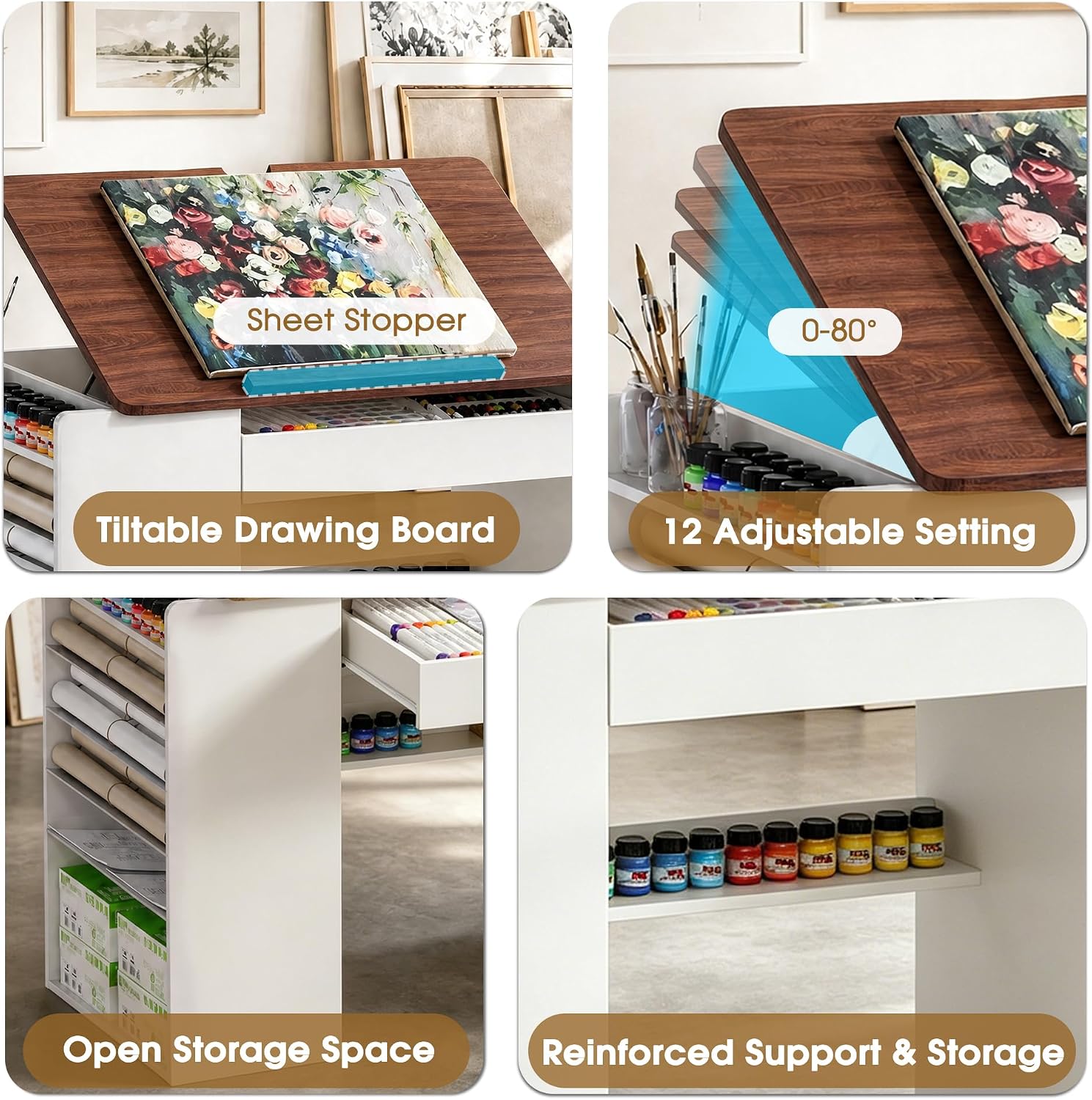 Adjustable Drafting Table with Storage Shelves